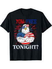 Are You Free Tonight 4th of July Independence Day Bald Eagle T-Shirt 180G 100% Cotton Printed Round Neck Short-Sleeve T-Shirt, Gifts for Men Dad Husband Grandpa, S-XXXL, Black