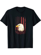 Eagle Flag Red Bald Eagle American Patriotic T-Shirt 180G 100% Cotton Printed Round Neck Short-Sleeve T-Shirt, Gifts for Men Dad Husband Grandpa, S-XXXL, Black
