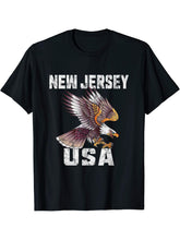 Retro Distressed New Jersey USA Bald Eagle Gift T-Shirt 180G 100% Cotton Printed Round Neck Short-Sleeve T-Shirt, Gifts for Men Dad Husband Grandpa, S-XXXL, Black