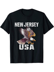 Retro Distressed New Jersey USA Bald Eagle Gift T-Shirt 180G 100% Cotton Printed Round Neck Short-Sleeve T-Shirt, Gifts for Men Dad Husband Grandpa, S-XXXL, Black