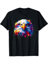 Colorful Splash Art Bald Eagle Bald Eagles T-Shirt 180G 100% Cotton Printed Round Neck Short-Sleeve T-Shirt, Gifts for Men Dad Husband Grandpa, S-XXXL, Black