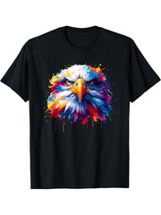 Colorful Splash Art Bald Eagle Bald Eagles T-Shirt 180G 100% Cotton Printed Round Neck Short-Sleeve T-Shirt, Gifts for Men Dad Husband Grandpa, S-XXXL, Black
