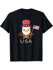 Bald Eagle Shirt. 4th of July Shirts USA American Flag Shirt 180G 100% Cotton Printed Round Neck Short-Sleeve T-Shirt, Gifts for Men Dad Husband Grandpa, S-XXXL, Black