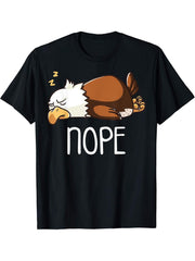 Nope Not Today Sleeping American Bald Eagle Nap Early Bird T-Shirt 180G 100% Cotton Printed Round Neck Short-Sleeve T-Shirt, Gifts for Men Dad Husband Grandpa, S-XXXL, Black