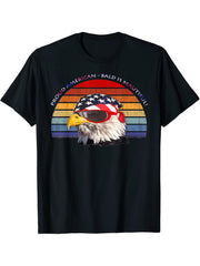 Bald is Beautiful American Bald Eagle Vintage Patriotic Gift T-Shirt 180G 100% Cotton Printed Round Neck Short-Sleeve T-Shirt, Gifts for Men Dad Husband Grandpa, S-XXXL, Black