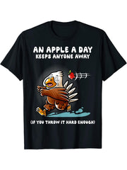 An Apple A Day Keeps Anyone Away American Bald Eagle Funny T-Shirt 180G 100% Cotton Printed Round Neck Short-Sleeve T-Shirt, Gifts for Men Dad Husband Grandpa, S-XXXL, Black