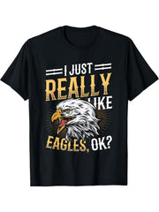 I Just Really Like Eagle American Bald Eagle T-Shirt 180G 100% Cotton Printed Round Neck Short-Sleeve T-Shirt, Gifts for Men Dad Husband Grandpa, S-XXXL, Black