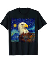 Surreal Starry Night Bald Eagle T-Shirt 180G 100% Cotton Printed Round Neck Short-Sleeve T-Shirt, Gifts for Men Dad Husband Grandpa, S-XXXL, Black