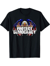 American Bald Eagle Protect Democracy T-Shirt 180G 100% Cotton Printed Round Neck Short-Sleeve T-Shirt, Gifts for Men Dad Husband Grandpa, S-XXXL, Black