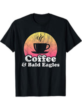 Coffee and Bald Eagles Bald Eagle T-Shirt 180G 100% Cotton Printed Round Neck Short-Sleeve T-Shirt, Gifts for Men Dad Husband Grandpa, S-XXXL, Black