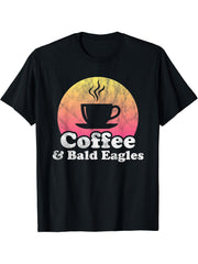 Coffee and Bald Eagles Bald Eagle T-Shirt 180G 100% Cotton Printed Round Neck Short-Sleeve T-Shirt, Gifts for Men Dad Husband Grandpa, S-XXXL, Black