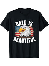 Bald Is Beautiful 4th of July Bald Eagle Independence Day T-Shirt 180G 100% Cotton Printed Round Neck Short-Sleeve T-Shirt, Gifts for Men Dad Husband Grandpa, S-XXXL, Black