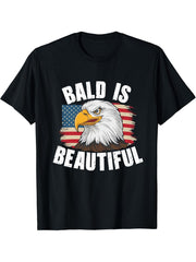 Bald Is Beautiful 4th of July Bald Eagle Independence Day T-Shirt 180G 100% Cotton Printed Round Neck Short-Sleeve T-Shirt, Gifts for Men Dad Husband Grandpa, S-XXXL, Black