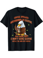 Coffee Spelled Backwards Is Eeffoc Funny American Bald Eagle T-Shirt 180G 100% Cotton Printed Round Neck Short-Sleeve T-Shirt, Gifts for Men Dad Husband Grandpa, S-XXXL, Black