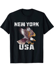 Retro Distressed New York USA Bald Eagle Gift T-Shirt 180G 100% Cotton Printed Round Neck Short-Sleeve T-Shirt, Gifts for Men Dad Husband Grandpa, S-XXXL, Black