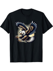 American Bald Eagle Swooping Photo Portrait Bird Photograph T-Shirt 180G 100% Cotton Printed Round Neck Short-Sleeve T-Shirt, Gifts for Men Dad Husband Grandpa, S-XXXL, Black