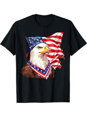 Eagle With USA Flag Design Patriotic Bald Eagle T-Shirt 180G 100% Cotton Printed Round Neck Short-Sleeve T-Shirt, Gifts for Men Dad Husband Grandpa, S-XXXL, Black