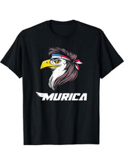 Bald Eagle Murica Patriotic Party T-Shirt 180G 100% Cotton Printed Round Neck Short-Sleeve T-Shirt, Gifts for Men Dad Husband Grandpa, S-XXXL, Black