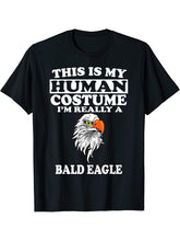 This Is My Human Costume I'm Really A Bald Eagle Funny T-Shirt 180G 100% Cotton Printed Round Neck Short-Sleeve T-Shirt, Gifts for Men Dad Husband Grandpa, S-XXXL, Black
