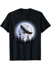 Bald Eagle with Moon T-Shirt 180G 100% Cotton Printed Round Neck Short-Sleeve T-Shirt, Gifts for Men Dad Husband Grandpa, S-XXXL, Black