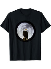 Bald Eagle with Moon T-Shirt 180G 100% Cotton Printed Round Neck Short-Sleeve T-Shirt, Gifts for Men Dad Husband Grandpa, S-XXXL, Black