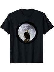 Bald Eagle with Moon T-Shirt 180G 100% Cotton Printed Round Neck Short-Sleeve T-Shirt, Gifts for Men Dad Husband Grandpa, S-XXXL, Black