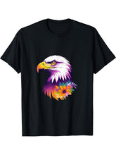 Proud Eagle Art with Colorful Flower - Bald Eagle T-Shirt 180G 100% Cotton Printed Round Neck Short-Sleeve T-Shirt, Gifts for Men Dad Husband Grandpa, S-XXXL, Black