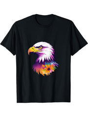 Proud Eagle Art with Colorful Flower - Bald Eagle T-Shirt 180G 100% Cotton Printed Round Neck Short-Sleeve T-Shirt, Gifts for Men Dad Husband Grandpa, S-XXXL, Black