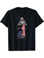 Vintage Retro Prism US Flag Bald Eagle T-Shirt 180G 100% Cotton Printed Round Neck Short-Sleeve T-Shirt, Gifts for Men Dad Husband Grandpa, S-XXXL, Black