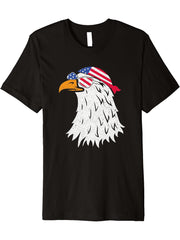 American Bald Eagle Mullet 4th of July Vintage Premium T-Shirt 180G 100% Cotton Printed Round Neck Short-Sleeve T-Shirt, Gifts for Men Dad Husband Grandpa, S-XXXL, Black