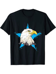 Bald Eagle Star Design Eagle Love Lover Bald Eagles T-Shirt 180G 100% Cotton Printed Round Neck Short-Sleeve T-Shirt, Gifts for Men Dad Husband Grandpa, S-XXXL, Black