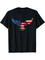 Liberty Freedom 4th Of July Patriotic US Flag Bald Eagle T-Shirt 180G 100% Cotton Printed Round Neck Short-Sleeve T-Shirt, Gifts for Men Dad Husband Grandpa, S-XXXL, Black