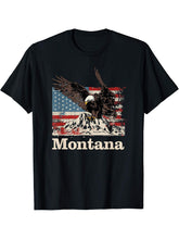 American Bald Eagle Flag Montana Souvenir T-Shirt 180G 100% Cotton Printed Round Neck Short-Sleeve T-Shirt, Gifts for Men Dad Husband Grandpa, S-XXXL, Black