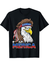 Merica Eagle Mullet 4th of July Men Women American Flag USA T-Shirt 180G 100% Cotton Printed Round Neck Short-Sleeve T-Shirt, Gifts for Men Dad Husband Grandpa, S-XXXL, Black