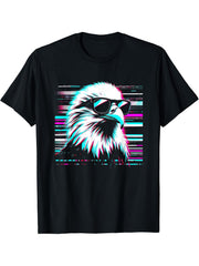 American Bald Eagle Glitch - Vintage Eagle Bird Lover T-Shirt 180G 100% Cotton Printed Round Neck Short-Sleeve T-Shirt, Gifts for Men Dad Husband Grandpa, S-XXXL, Black