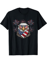 Bald Eagle 4th Of July Sunglasses American Flag Fireworks T-Shirt 180G 100% Cotton Printed Round Neck Short-Sleeve T-Shirt, Gifts for Men Dad Husband Grandpa, S-XXXL, Black