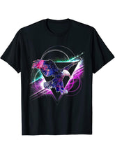 Aesthetic Galaxy Bald Eagle T-Shirt 180G 100% Cotton Printed Round Neck Short-Sleeve T-Shirt, Gifts for Men Dad Husband Grandpa, S-XXXL, Black