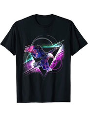 Aesthetic Galaxy Bald Eagle T-Shirt 180G 100% Cotton Printed Round Neck Short-Sleeve T-Shirt, Gifts for Men Dad Husband Grandpa, S-XXXL, Black