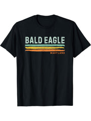 Vintage Stripes Bald Eagle MD T-Shirt 180G 100% Cotton Printed Round Neck Short-Sleeve T-Shirt, Gifts for Men Dad Husband Grandpa, S-XXXL, Black