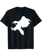 Bald Eagle Silhouette Heart T-Shirt 180G 100% Cotton Printed Round Neck Short-Sleeve T-Shirt, Gifts for Men Dad Husband Grandpa, S-XXXL, Black