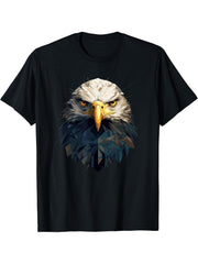 Bald Eagle Geometric Patten Art, Cute Bald Eagle Lover T-Shirt 180G 100% Cotton Printed Round Neck Short-Sleeve T-Shirt, Gifts for Men Dad Husband Grandpa, S-XXXL, Black