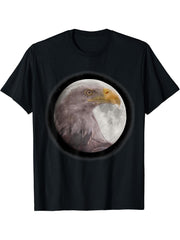 Bald Eagle Moon T-Shirt 180G 100% Cotton Printed Round Neck Short-Sleeve T-Shirt, Gifts for Men Dad Husband Grandpa, S-XXXL, Black