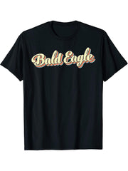 Bald Eagle TShirt Retro Art Baseball Font Vintage T-Shirt 180G 100% Cotton Printed Round Neck Short-Sleeve T-Shirt, Gifts for Men Dad Husband Grandpa, S-XXXL, Black