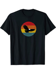 Vintage Sunset Bald Eagle T-Shirt 180G 100% Cotton Printed Round Neck Short-Sleeve T-Shirt, Gifts for Men Dad Husband Grandpa, S-XXXL, Black