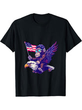 Funny Monkey Bald Eagle American Flag USA 4th Of July T-Shirt 180G 100% Cotton Printed Round Neck Short-Sleeve T-Shirt, Gifts for Men Dad Husband Grandpa, S-XXXL, Black