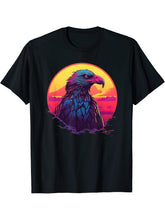 Retro Sunset Bald Eagle T-Shirt 180G 100% Cotton Printed Round Neck Short-Sleeve T-Shirt, Gifts for Men Dad Husband Grandpa, S-XXXL, Black