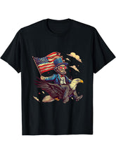 4th Of July Bald Eagle Abraham Lincoln USA American Flag T-Shirt 180G 100% Cotton Printed Round Neck Short-Sleeve T-Shirt, Gifts for Men Dad Husband Grandpa, S-XXXL, Black