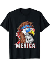 Merica Usa American Flag Patriotic 4Th Of July Bald Eagle T-Shirt 180G 100% Cotton Printed Round Neck Short-Sleeve T-Shirt, Gifts for Men Dad Husband Grandpa, S-XXXL, Black