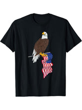 Patriotic US Flag Freedom United States American Bald Eagle T-Shirt 180G 100% Cotton Printed Round Neck Short-Sleeve T-Shirt, Gifts for Men Dad Husband Grandpa, S-XXXL, Black