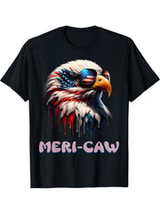 Bald Eagle Meri-Caw America Independence Day 4th of July T-Shirt 180G 100% Cotton Printed Round Neck Short-Sleeve T-Shirt, Gifts for Men Dad Husband Grandpa, S-XXXL, Black
